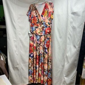 Elegant Red and Pink Maxi Dress